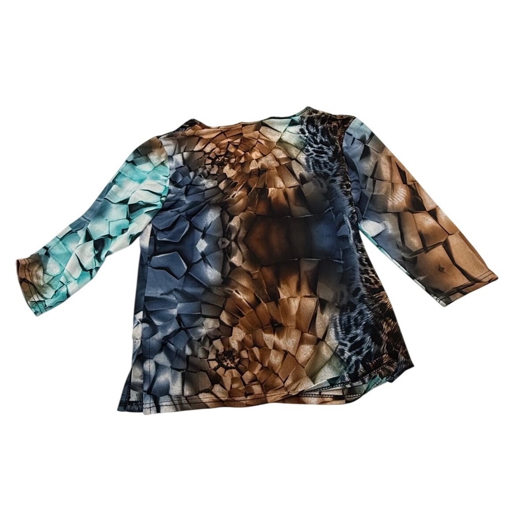 Valentina Women's Small Abstract Mosaic Print Top Rhinestone‎ Accents 3/4 Sleeve